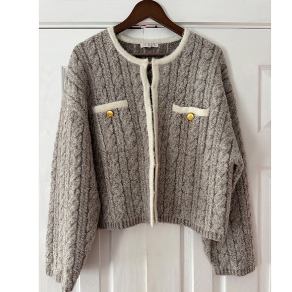 J.Crew Sweaters - J.Crew Womens Cable Knit Cardigan Wool Blend Gold Button Oatmeal BV344 Large